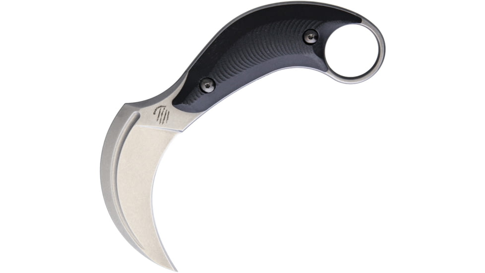 Bastinelli Creations BAK Fixed Blade Stonewash Fixed Blade Knife, 6.25in Overall, 3.25in Stonewash N690 SS Karambit Blade, Black G10 Handle, Black Kydex, Black, B.A.K STONE WASHED