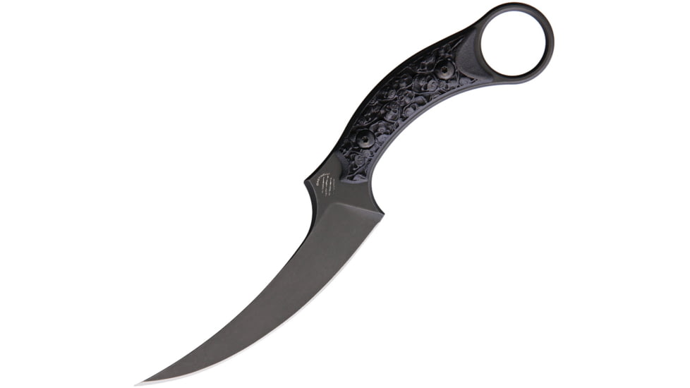 Bastinelli Creations Mako Fixed Blade Knife, 5 black stonewash finish Bohler N690 stainless bl, Custom sculpted bronze skull handle, MAKO FIXED BRONZE SCALES