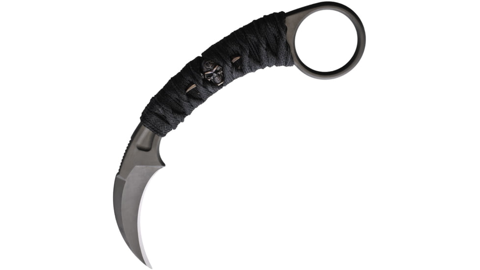 Bastinelli Creations PiKa Karambit PVD Menuki Knife, 1.63 black PVD coated Bohler N690 stainless karam, Black cord wrapped handle, PIKA PVD WRAP + BRONZE MENUKI