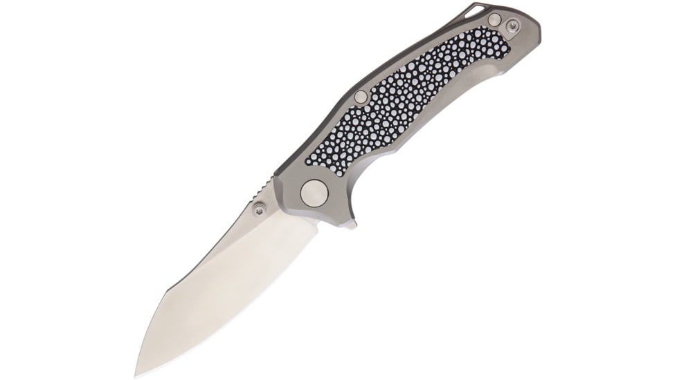 Bastion BRAZA EDC Linerlock Stingray Folding Knife, 3.88in Satin Cpm S35Vn SS Blade, Gray Titanium Handle, Thumb Stud, Pocket Clip, Stingray Style Handle Inlay, Gift Boxed, Gray, BRAZA-S35VN-SITT