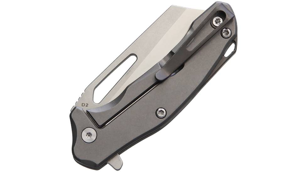 Bastion Braza Mini Bro Cleaver Folding Knife, 2in D2 Tool Steel Blade, Gray SS Handle, Pocket Clip, Thumb Pull, Stonewash And Satin Cleaver Blade, Keyring, Gray, BRAZA-D2BLD-BRO CLEAVER