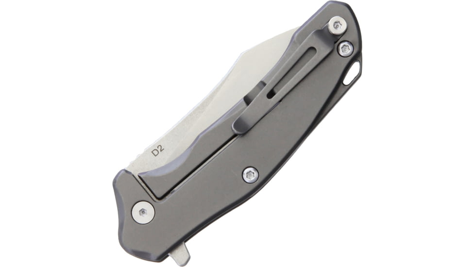 Bastion Mini Braza Bro Framelock Folding Knife, 2in Satin D2 Tool Steel Blade, Gray SS Handle, Pocket Clip, Ceramic Ball Bearing, Includes Keychain Ring, Gray, BRAZA-D2BLD-BRO