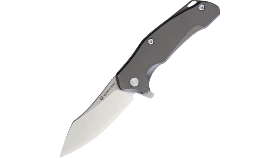 Bastion Mini Braza Bro Framelock Folding Knife, 2in Satin D2 Tool Steel Blade, Gray SS Handle, Pocket Clip, Ceramic Ball Bearing, Includes Keychain Ring, Gray, BRAZA-D2BLD-BRO