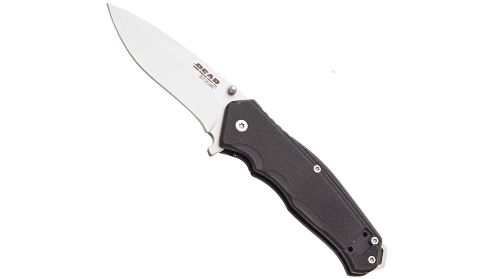 Bear Edge Sideliner Folding Knife w/Trigger, 4in, 440 Stainless Steel, Black G10 Handle, 61124B