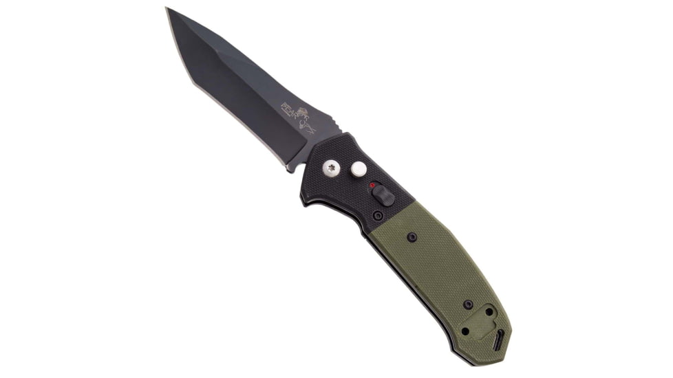 Bear OPS Auto Bold Action 5 Folding Knife, 3.13in, Sanvick 14C28N, Black/Od Green G10 Handle w/ Black Blast, AC-500-B4-B