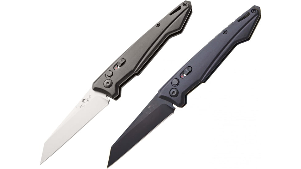 Bear OPS Auto Bold Action Push Button 4.5in Folding Knife, Bead Blast, Black, Black Aluminium