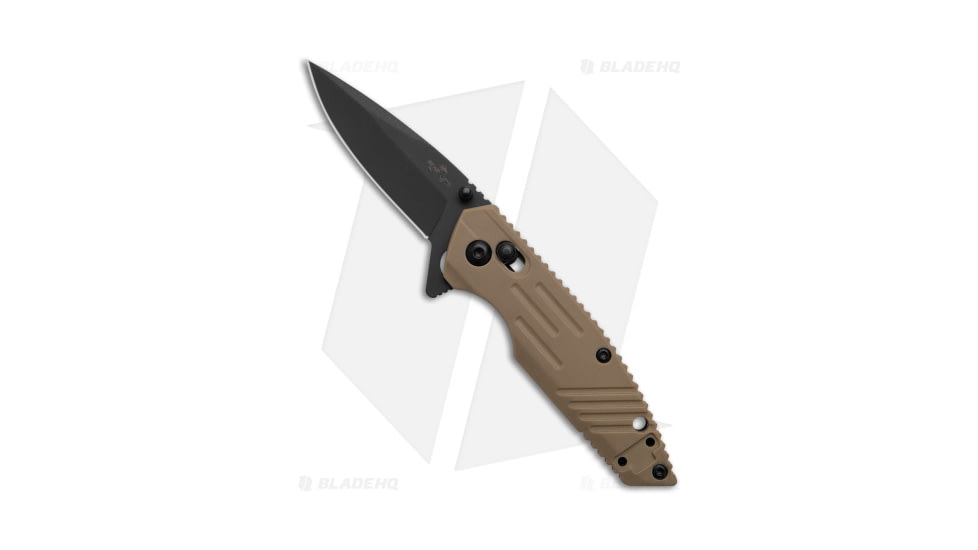 Bear OPS Mini Rancor IX Slide Folding Knife, 2.50in, D2, Drop Point Blade, Zytel Tan Handle, Standard, Black/Tan, 6.00in, BHQ-188299