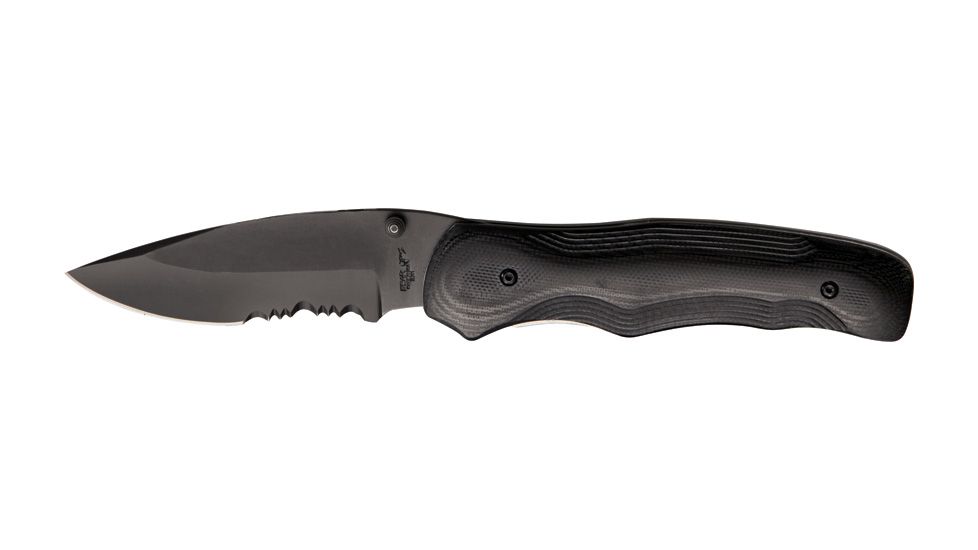 Bear Ops Rancor Fold Knife, SS partially serrated modified Drop Point b, Black G-10 Handle BC32005