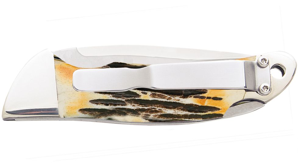 Bear &amp; Son Cutlery 3 3/4 Genuine India Stag Bone Automatic Lockback With Metal Belt Clip - 5A08
