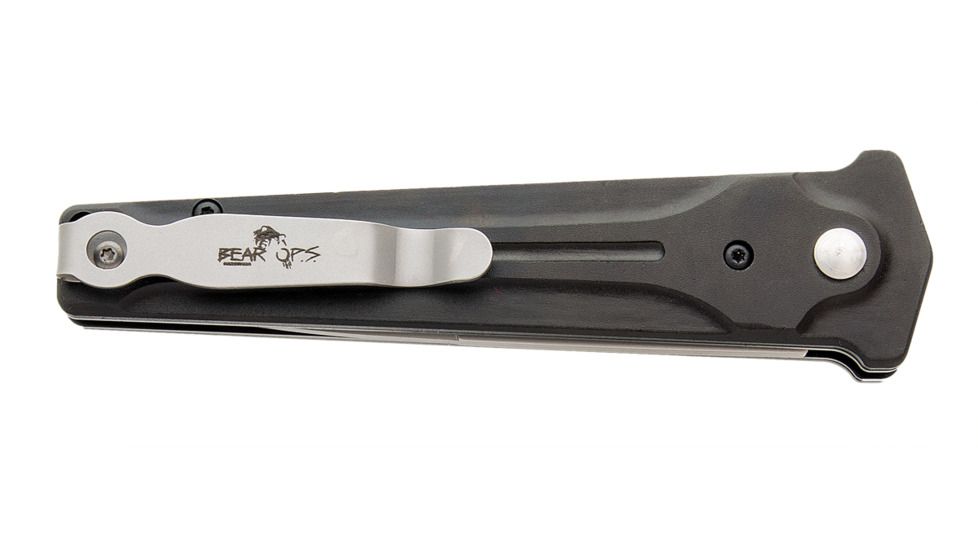 Bear OPS Auto Bold Action III Automatic Folding Knife, 4.5in Closed, 3.25in, Sandvik 14C28N, Bead Blast Stiletto Style Blade, Black Aluminum Handle, AC-300-ALBK-S