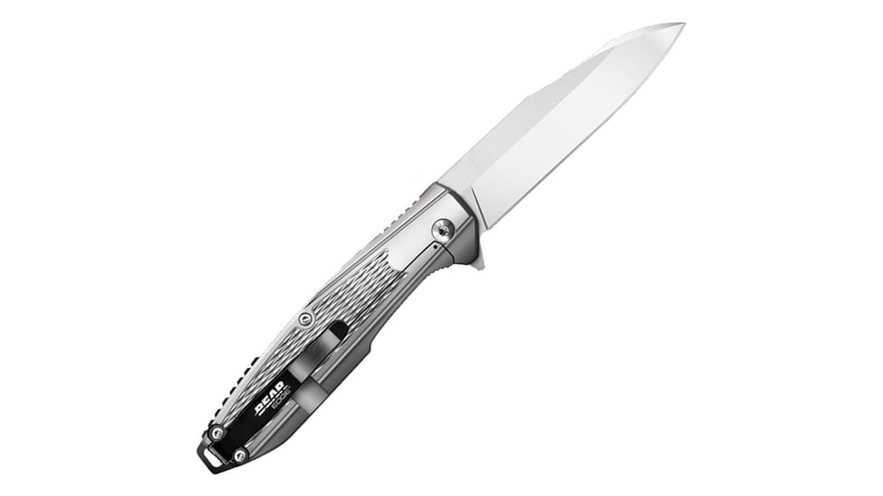 Bear &amp; Son Cutlery Frame Lock Reverse Tanto Folding Knife, 4.25in Closed, 3.25in, 440 Stainless Steel, Satin Blade, Textured Stainless Steel Handle, 61125