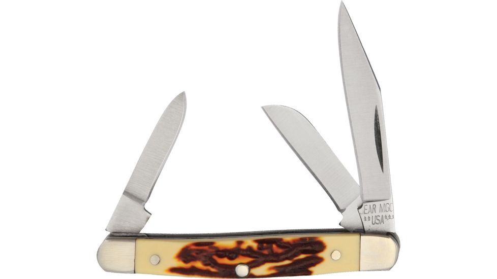 Bear &amp; Son Cutlery Small Stockman Delrin Folding Knife,Stainless Steel,Standard Edge,Clip,Pen and Sheepsfoot,Delrin Stag Handle BCSD33