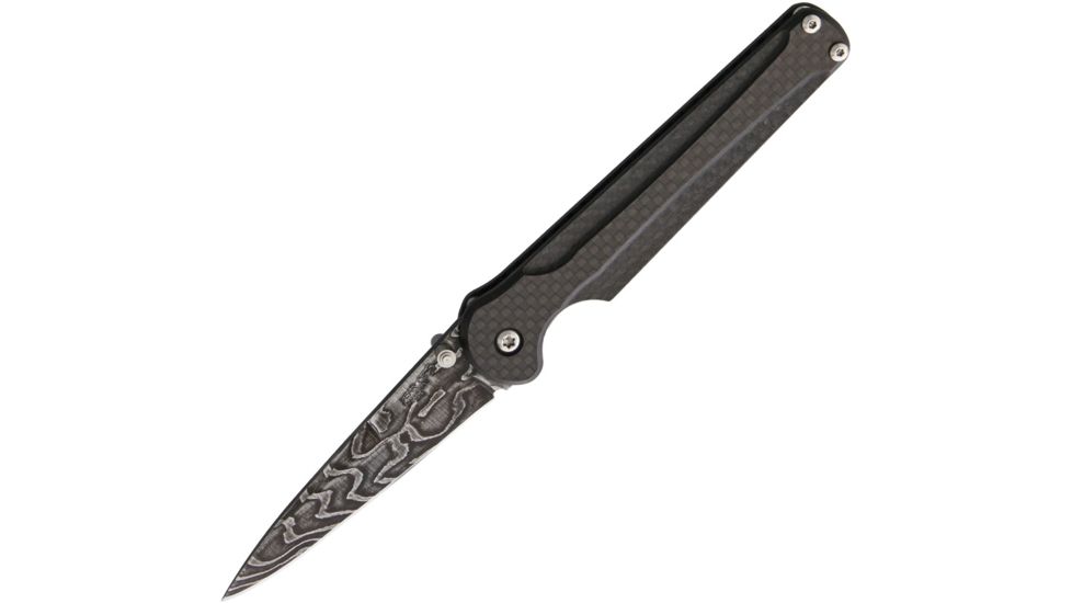 Bear &amp; Son Cutlery Stiletto Linerlock Carbn Fiber Folding Knife,3.25in,HD Damascus Steel,Standard Edge,Black,Carbon Fiber Handle BCMC300CFLD
