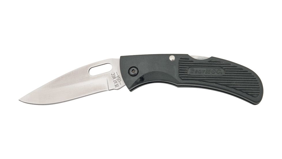 Bear &amp; Son One Hand Opener Fold Knife, 440 SS Blade, Black Zytel Handle BC402