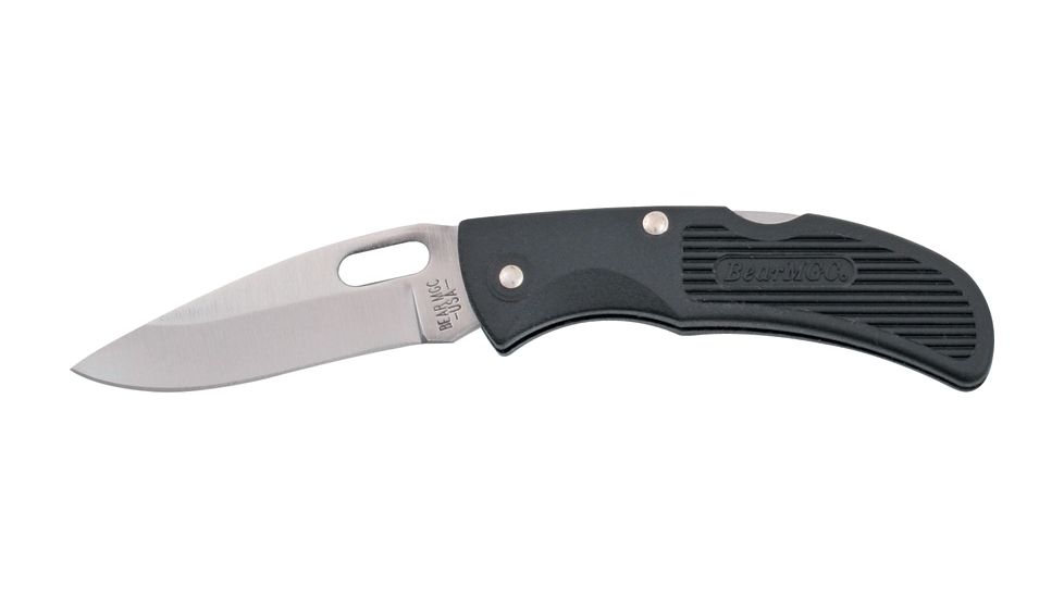 Bear &amp; Son One Hand Opener Fold Knife, SS Drop Point Blade, Black Zytel Handle BC703