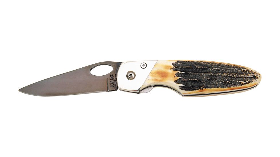 Bear &amp; Son Sideliner Stag Fold Knife, Titanium coated SS Blade, Stag Bone Handle BC510