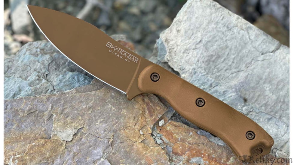 Becker Knife &amp; Tool Nessmuk Fixed Blade Knife, 9.13in Overall, 4.3in Brown Coated 1095 Cro-Van Carbon Steel Blade, Brown Ultramid Handle, Celcon Belt Sheath, BK19