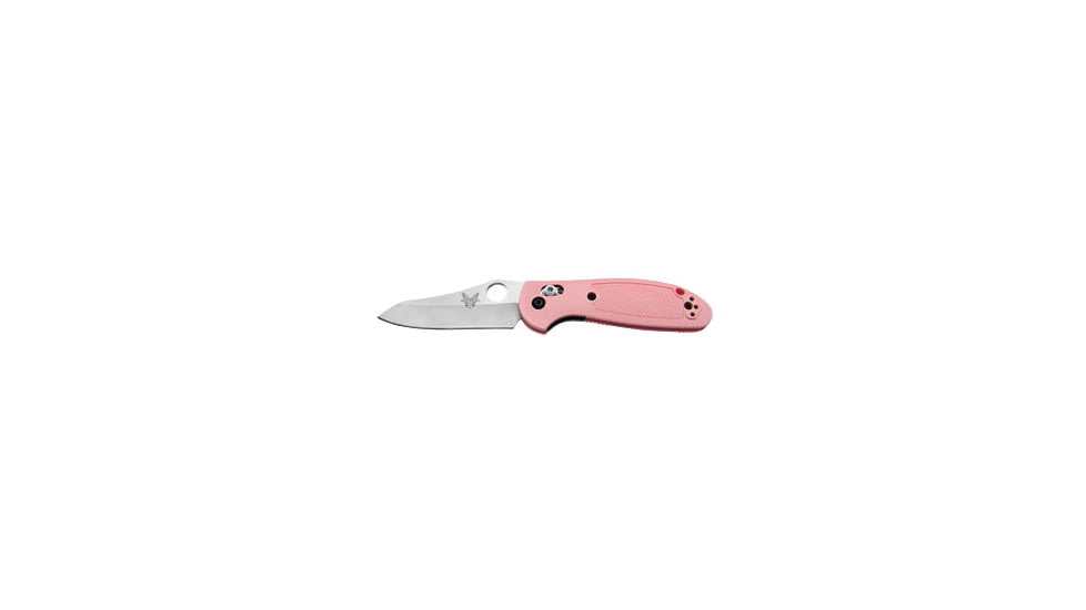 Benchmade 555HG Mini Griptilian Folding Knife, Plain Edge/ Satin Finish Blade with Thumb-Hole/ Pink Handle, Clam 555HGCP-PNK
