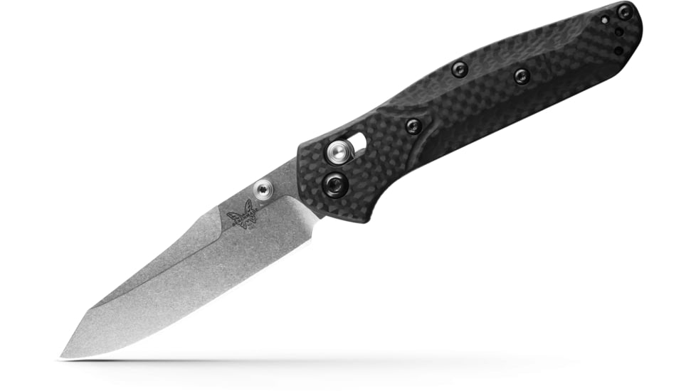 Benchmade Mini Osborne Folding Knife, 2.92 in, CPM-S90V Steel, Reverse Tanto Blade, Every Day, Carbon Fiber, Black Handle, 945-2