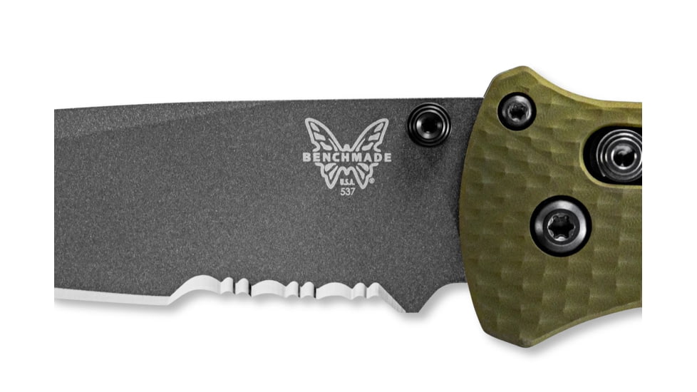 Benchmade Bailout Folding Knife, 3.38in, CPM-M4 Serrated Tanto Blade, Woodland Green Handle, 537SGY-1