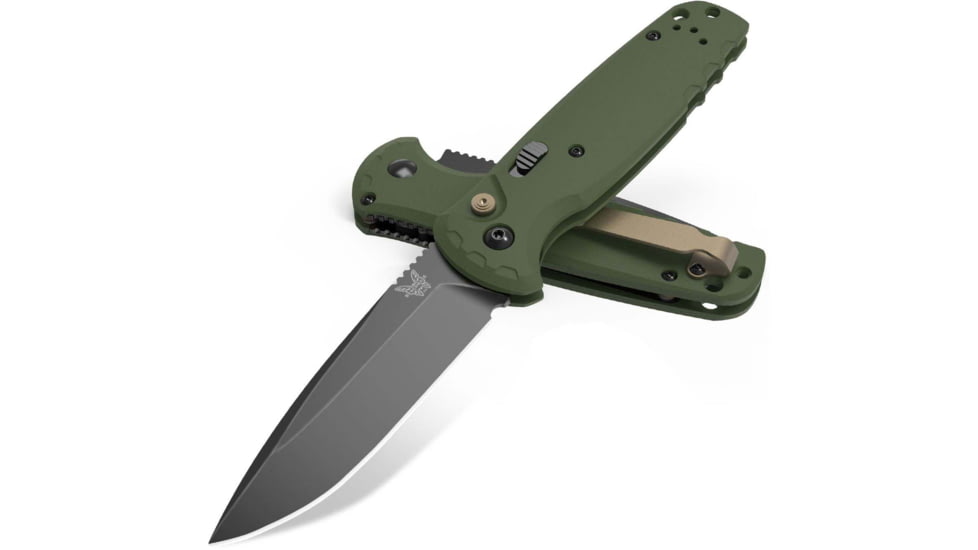 Benchmade 4300BK Composite Lite Automatic Folding Knife, 3.40in, 8.64cm, CPM MagnaCut Stainless Steel, Drop Point Blade, G10, OD Green Handle, 4300BK-02