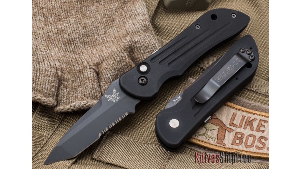 Benchmade Mini Stryker, Auto, Serrated Blade, Tanto, Black Blade Knife 9501SBK