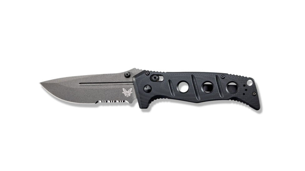 Benchmade Sibert Adamas Axis Stud Folding Knife, 3.82in CPM-CruWear Steel Drop Point Serrated Grey Coated Blade, Contoured G-10 Handle, 275SGY-1