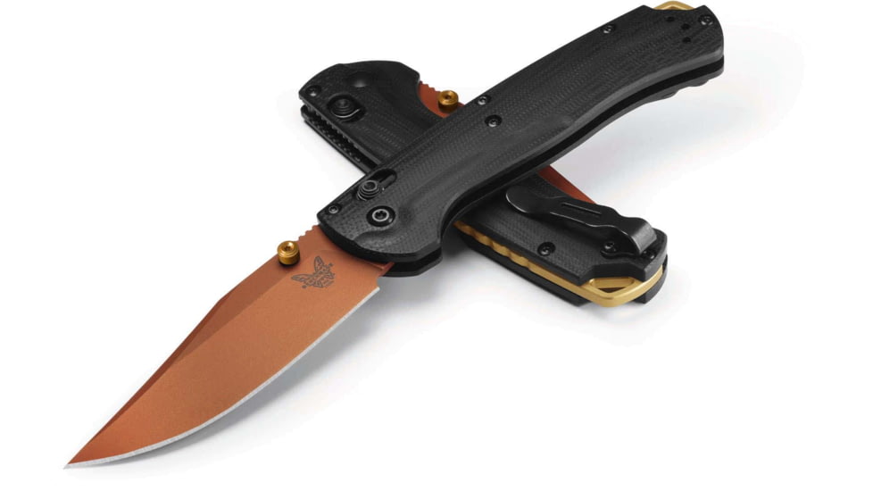 Benchmade Taggedout Folding Knife, 3.5in, CPM S45VN Cerakote Copper Suede, Clip Point Blade, G10, Black Handle, 15536CR-2501