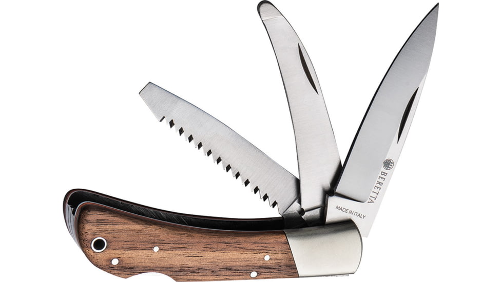 Beretta Duiker Three Blade Lockback Folding Knife, 440 Stainless, Spear/Skinner/Saw, WalnutHandle, CO221A273508B4
