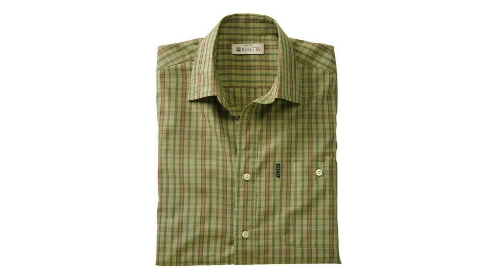 Beretta Mens Drip Dry Short Sleeve Shirt, Green / Brown Check, Medium LU520075170796M