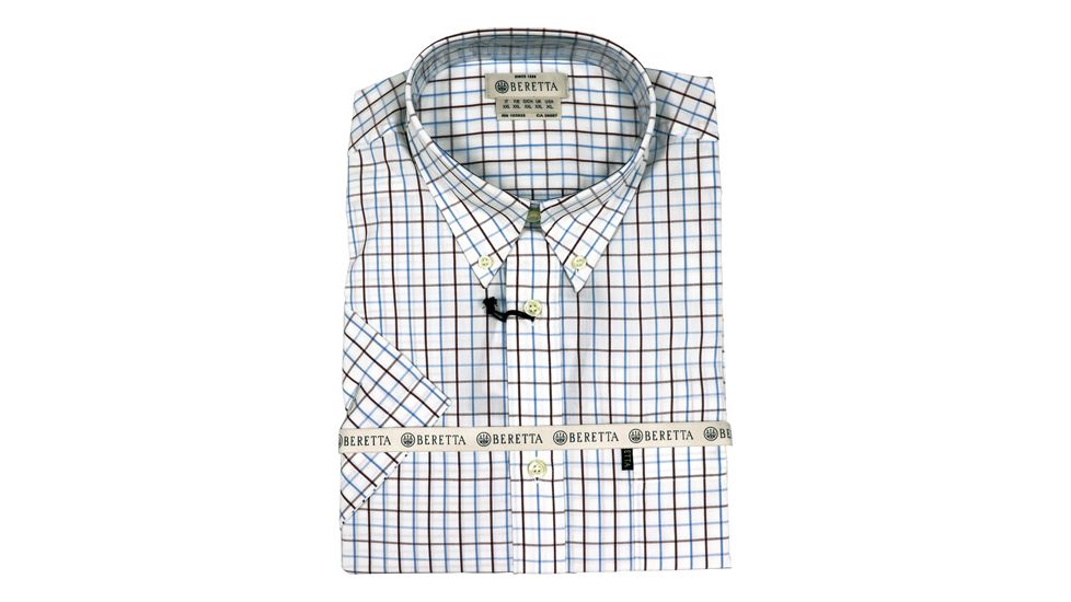 Beretta Mens Drip Dry Short Sleeve Shirt, White Check, Extra Large LU52007517010RXL