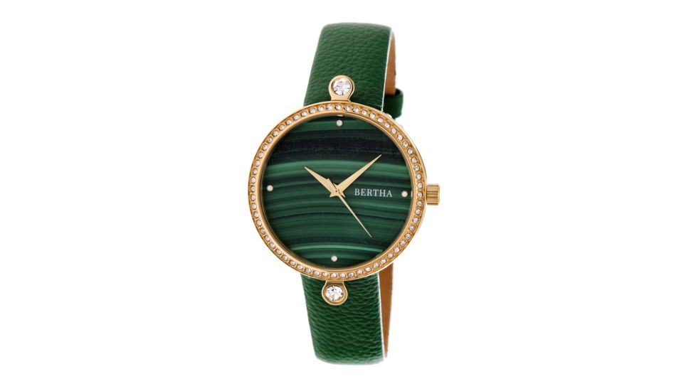 Bertha Frances Marbled Dial Leather-Band Watch, Gold/Green, Standard BTHBR6403