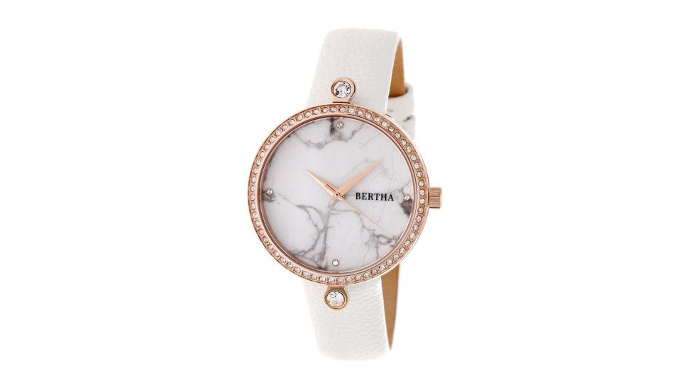 Bertha Frances Marbled Dial Leather-Band Watch, Rose Gold/White, Standard BTHBR6404