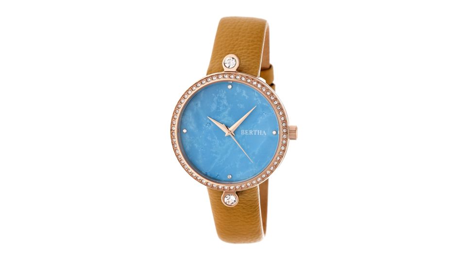 Bertha Frances Marbled Dial Leather-Band Watch, Rose Gold/Cerulean, Standard BTHBR6405