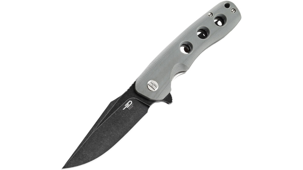 Bestech Knives Arctic Linerlock Folding Knife, 3.5in black stonewash finish D2 tool steel blade, Gray, Gray G10 handle, BG33C-2