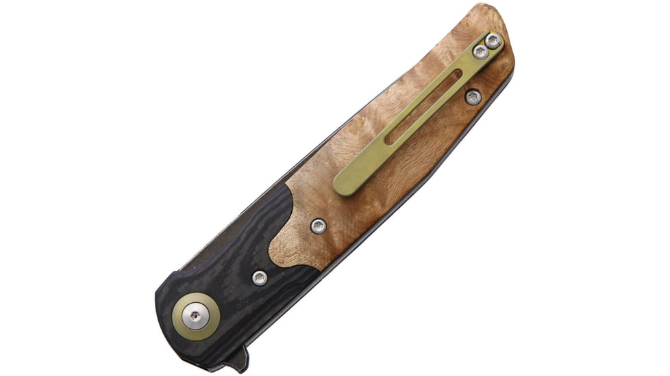 Bestech Knives Ascot G10/Wood Folding Knife, 5in Closed, 4in Black Stonewash D2 Tool Steel Blade, Burl Wood Handle, Nylon Case, BG19E