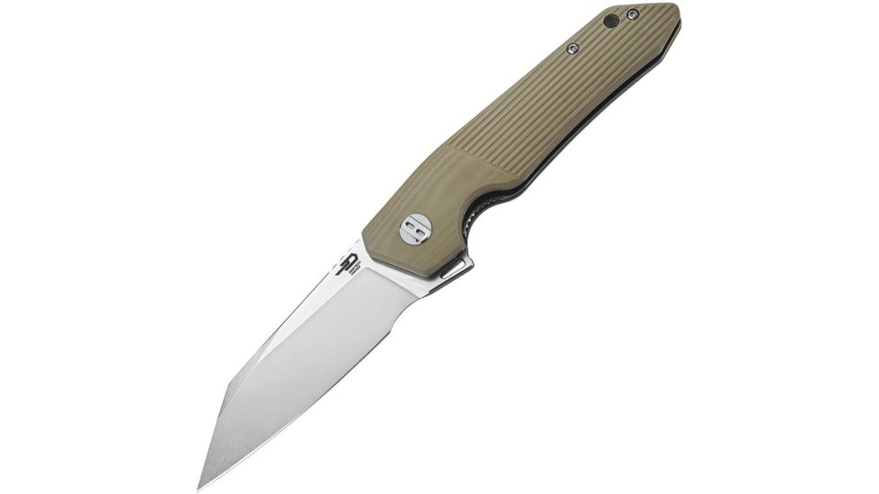 Bestech Knives Barracuda Linerlock Beige Folding Knife, 3.5in D2 Tool Steel Wharncliffe Blade, Beige Grooved G10 Handle, Pocket Clip, Stonewash And Satin Blade, Ceramic Ball Bearings, Beige, BG15C-1