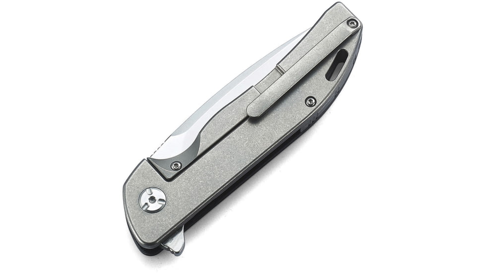 Bestech Knives Bison Framelock Folding Knife, 3.58in Stonewash D2 Tool Steel Blade, Green G10 Handle w/Stonewash Titanium Back Handle, Pocket Clip, Black Nylon Zippered Case, Green, BT1904C-1