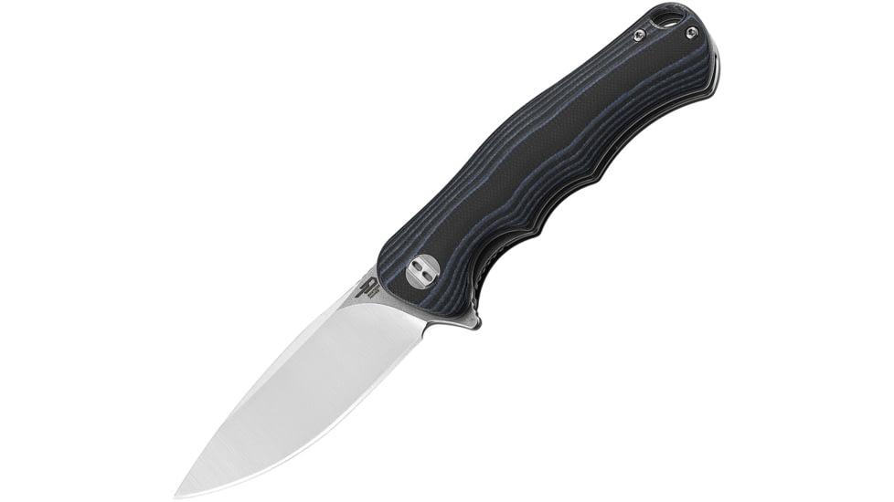 Bestech Knives Bobcat Linerlock Black/Blue Folding Knife, 3.25 D2 tool steel stonewash and satin finish bla, Black and blue finger grooved G10 handle, BG22D-1