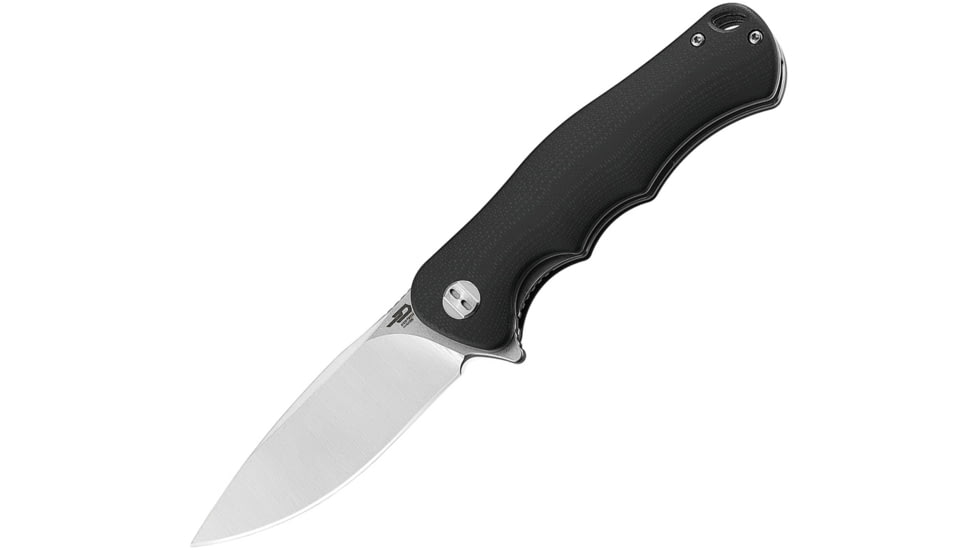 Bestech Knives Bobcat Linerlock Black Folding Knife, 3.25 D2 tool steel stonewash and satin finish bla, Black finger grooved G10 handle, BG22A-1
