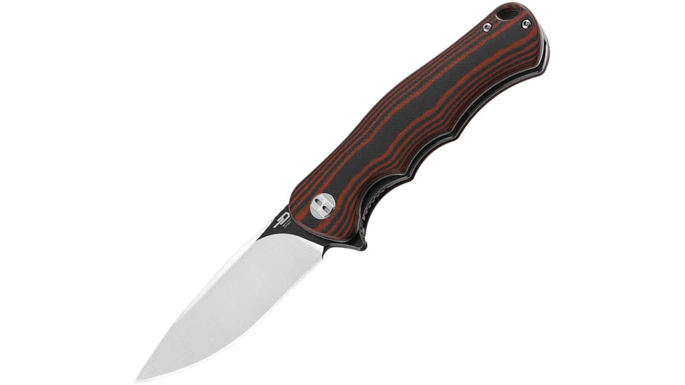 Bestech Knives Bobcat Linerlock Black/Red Folding Knife, 3.25 D2 tool steel black stonewash and satin fini, Black and red finger grooved G10 handle, BG22C-2