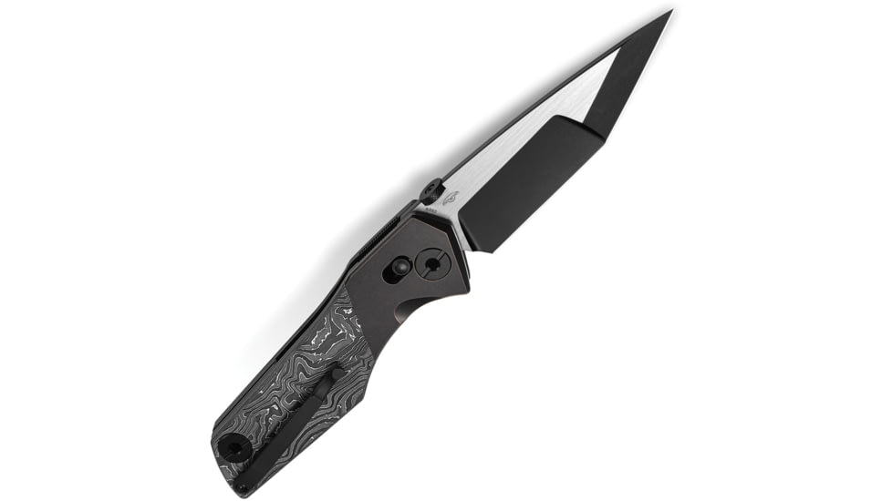 Bestech Knives Cetus Bar Lock Folding Knife, 5in Closed, 4in Bohler M390 Stainless Tanto Blade, Aluminum Foil Carbon Fiber Handle, Black PVD/Satin Blade, Nylon Case, BT2304C