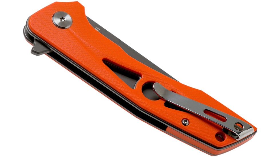 Bestech Knives Eye of Ra Linerlock Orange Folding Knife, 3.38 gray coated D2 tool steel blade, Orange G10 handle, BG23D