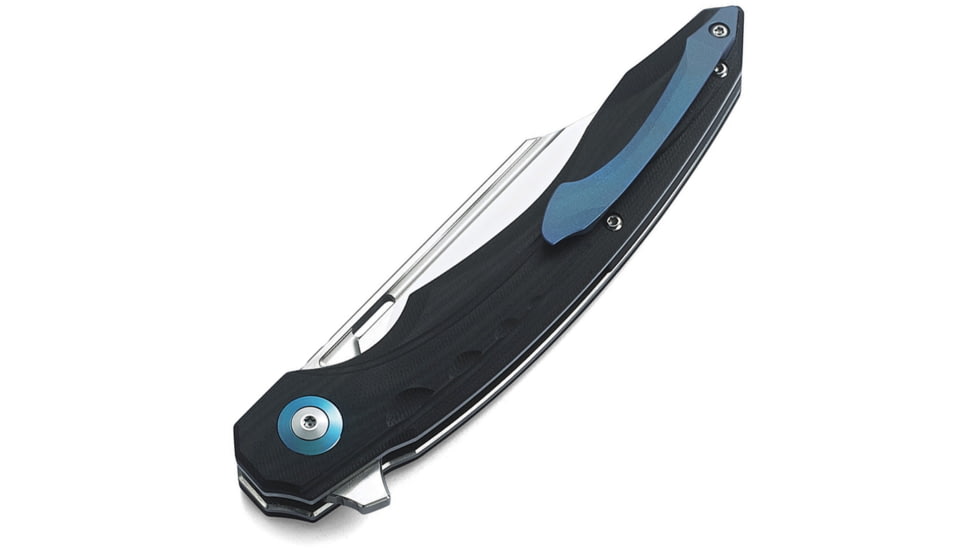 Bestech Knives Fanga Linerlock G10 Folding Knife, 4in Satin D2 Tool Steel Blade, Black G10 Handle, Pocket Clip, Ceramic Ball Bearings, Black Nylon Zippered Storage Case, Black, BG18A