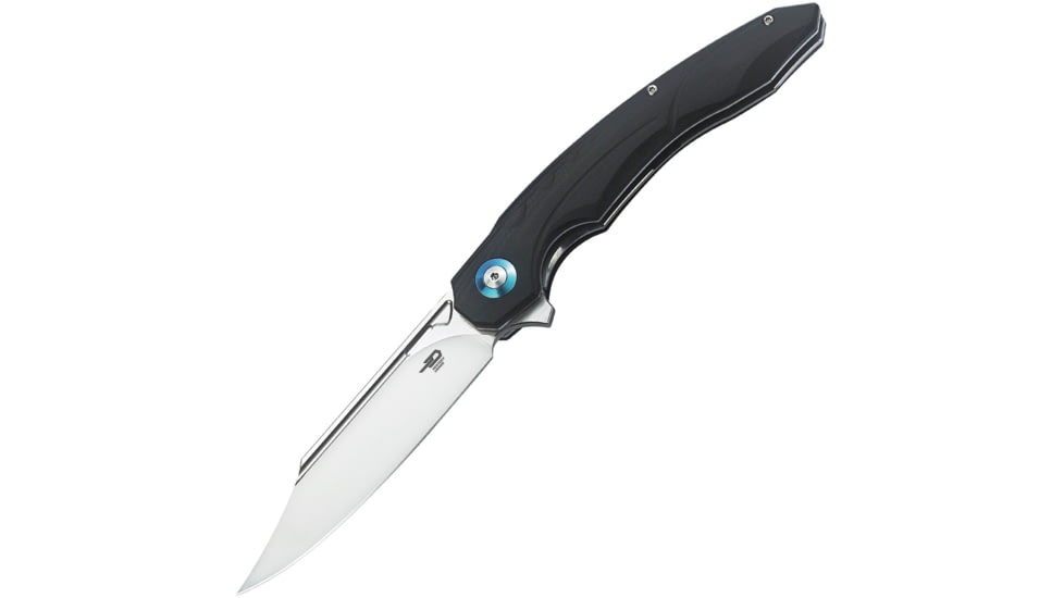 Bestech Knives Fanga Linerlock G10 Folding Knife, 4in Satin D2 Tool Steel Blade, Black G10 Handle, Pocket Clip, Ceramic Ball Bearings, Black Nylon Zippered Storage Case, Black, BG18A