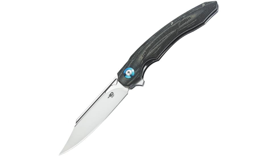 Bestech Knives FANGA Linerlock G10 Folding Knife, 4in Satin D2 Tool Steel Blade, Black/Gray G10 Handle, Pocket Clip, Ceramic Ball Bearings, Black Nylon Zippered Storage Case, Black and gray, BG18D