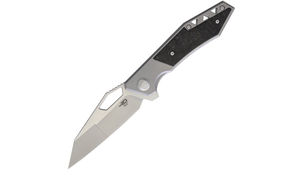 Bestech Knives Fractal Framelock Grey Folding Knife, 3.5 S35VN stainless blade, Gray titanium handle with carbon fiber inlay, BT1907A