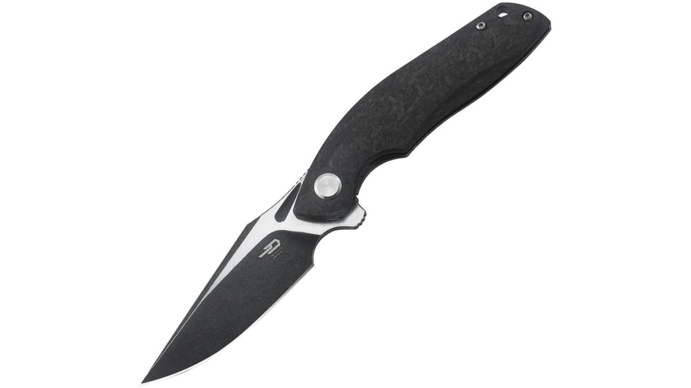 Bestech Knives Ghost Framelock CF Folding Knife, S35Vn Blade With Black Stonewash + Flat Satin, Carbon Fiber And Titanium Handle, 4.53 Inches Closed Length, Ceramic Ball Bearing, Black, BT1905C-2