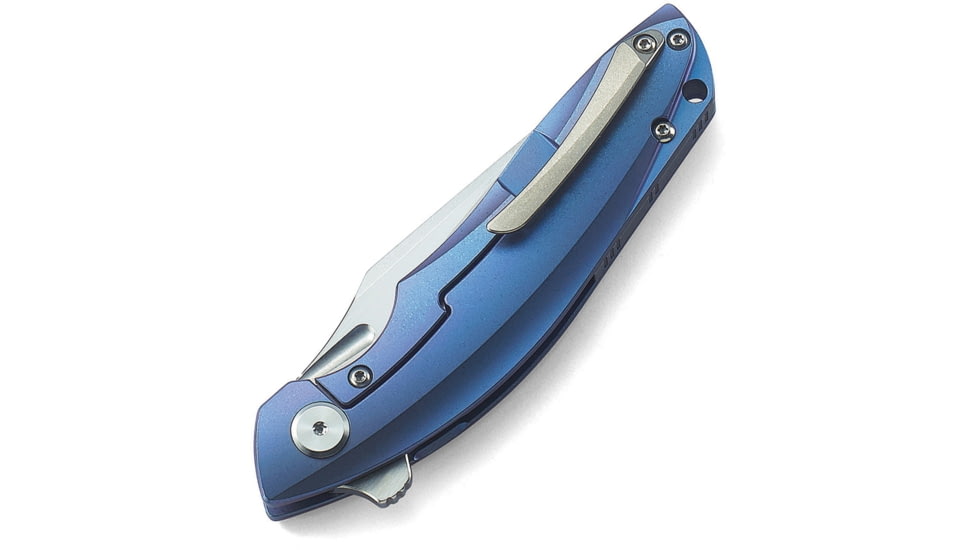 Bestech Knives Ghost Framelock Ti Blue Folding Knife, S35Vn Blade With Stonewash + Flat Satin, Blue Titanium Handle, 4.53 Inches Closed Length, Ceramic Ball Bearing, Blue, BT1905B