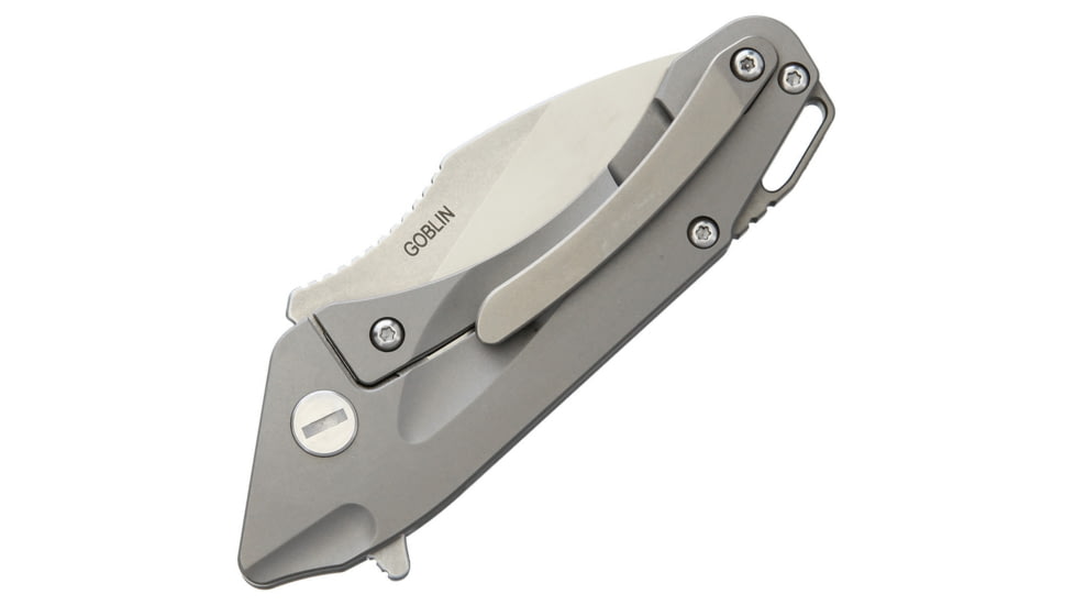 Bestech Knives GOBLIN Tiium Framelock Folding Knife, 2.25in Satin Cpm S35Vn SS Blade, Gray Titanium Handle, Pocket Clip, Black Nylon Zippered Storage Case, Gray, BT1711C